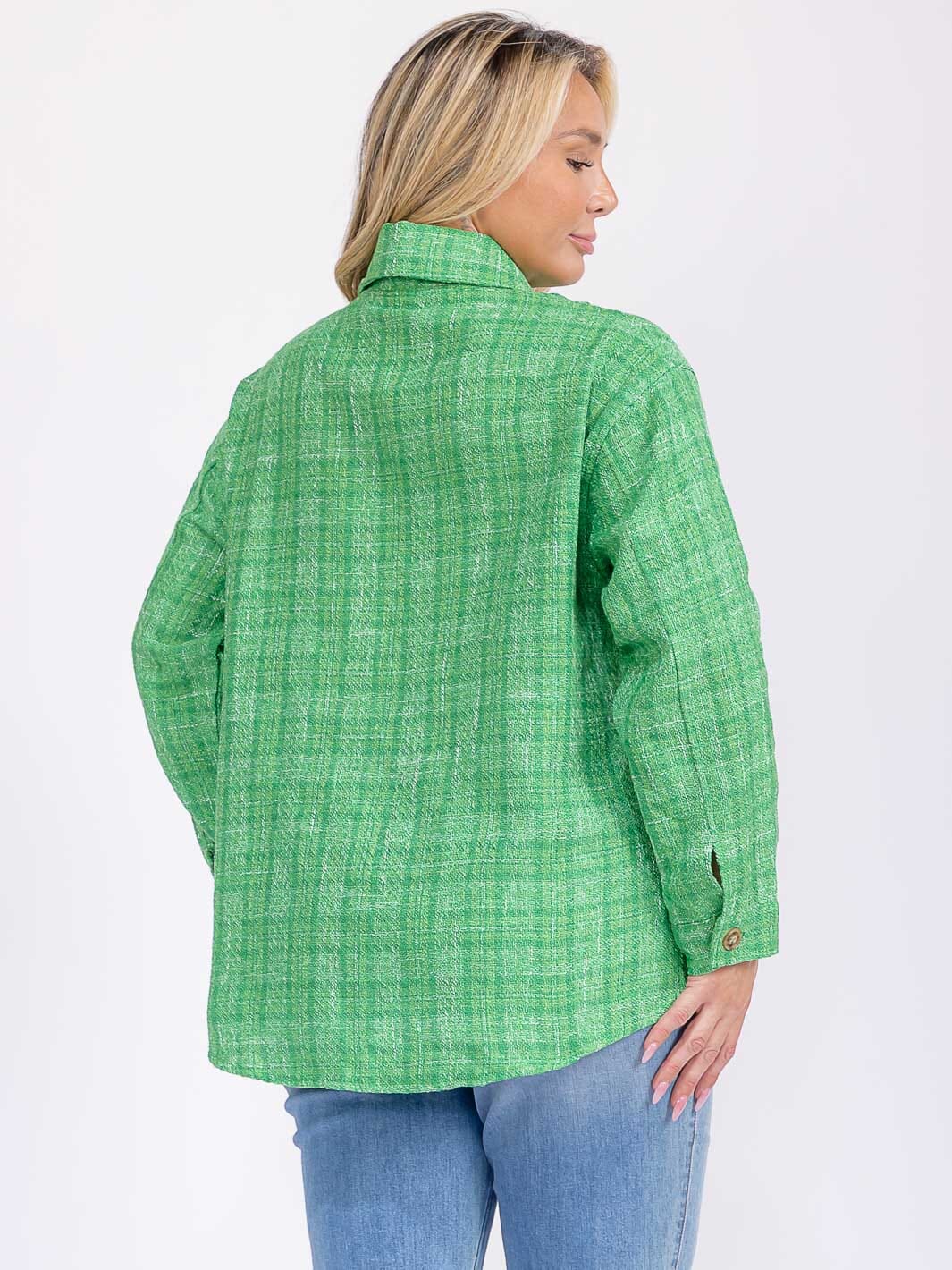 PLUS SIZE LONG SLEEVE BUTTON CLOSURE FRONT POCKETS TWEED SHACKET