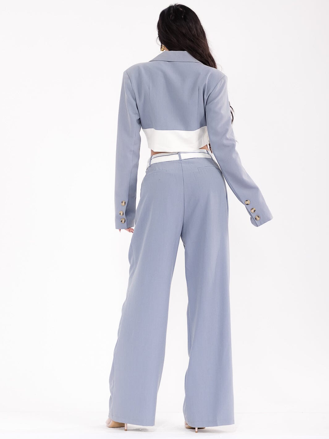 WOMEN'S LONG SLEEVE TOP & BUTTON CLOSURE PANTS COLORBLOCK 2PC. SET