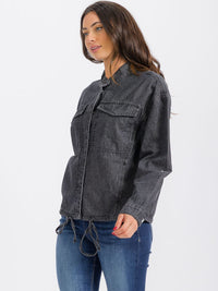 WOMEN'S LONG SLEEVE BUTTON CLOSURE FRONT POCKET DENIM JACKET