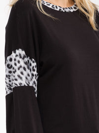 WOMEN'S LONG SLEEVE ANIMAL PRINT CONTRAST TOP