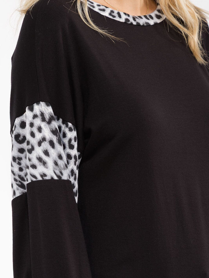 WOMEN'S LONG SLEEVE ANIMAL PRINT CONTRAST TOP