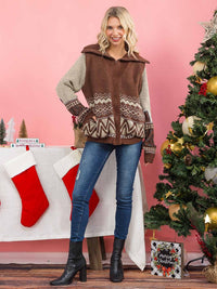 WOMEN'S LONG SLEEVE ZIPPER CLOSURE FRONT POCKETS PRINT SWEATER