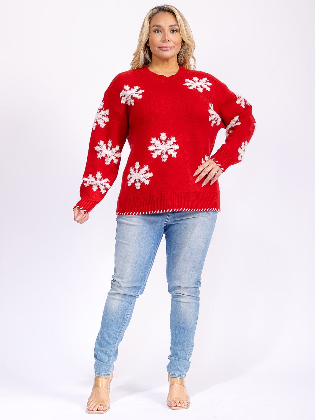 PLUS SIZE LONG SLEEVE GRAPHIC COLORBLOCK PULLOVER SWEATER