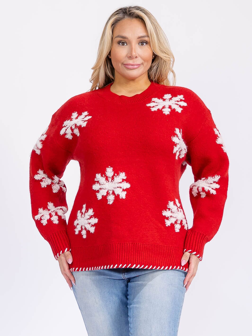 PLUS SIZE LONG SLEEVE GRAPHIC COLORBLOCK PULLOVER SWEATER