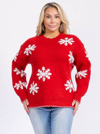 PLUS SIZE LONG SLEEVE GRAPHIC COLORBLOCK PULLOVER SWEATER