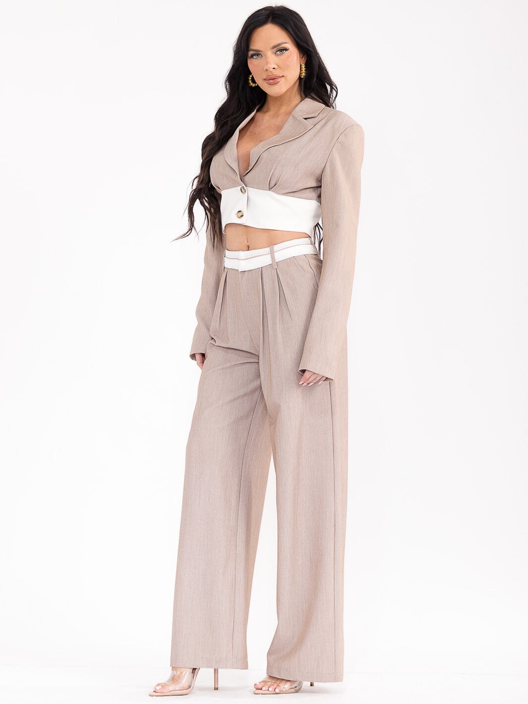 WOMEN'S LONG SLEEVE TOP & BUTTON CLOSURE PANTS COLORBLOCK 2PC. SET