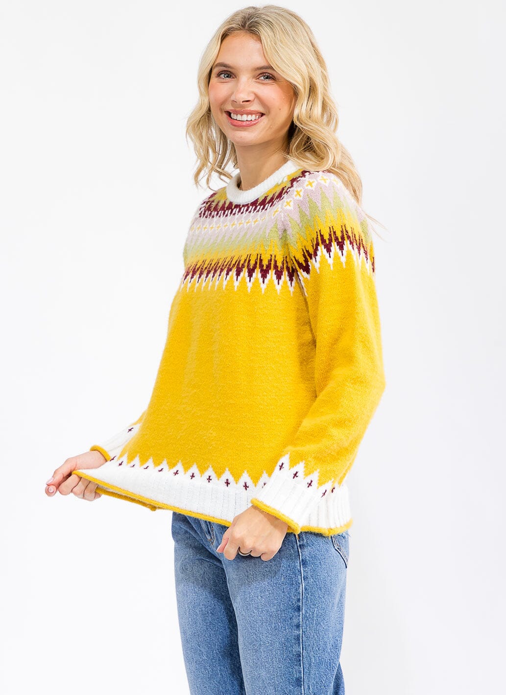 WOMEN'S LONG SLEEVE MULTI PRINT PULLOVER SWEATER