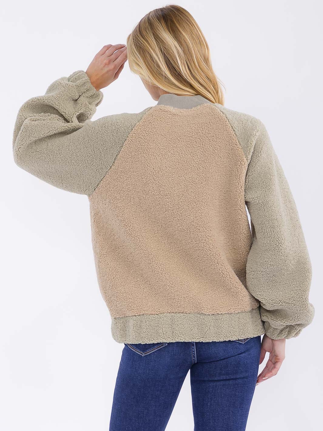 WOMEN'S LONG SLEEVE BUTTON CLOSURE FRONT POCKETS COLORBLOCK JACKET