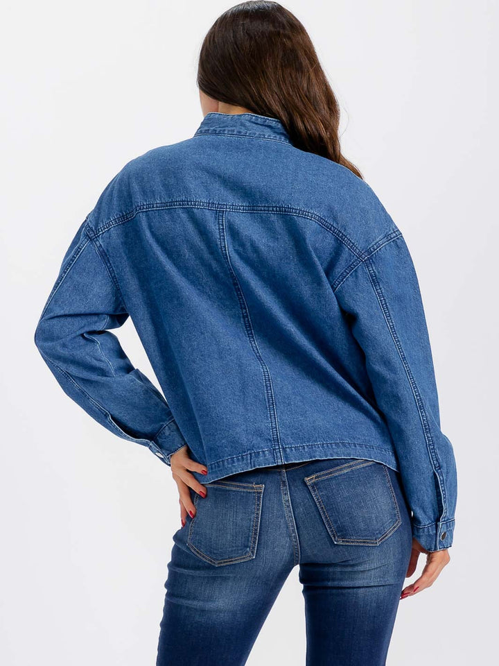 WOMEN'S LONG SLEEVE BUTTON CLOSURE FRONT POCKET DENIM JACKET