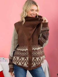 WOMEN'S LONG SLEEVE ZIPPER CLOSURE FRONT POCKETS PRINT SWEATER