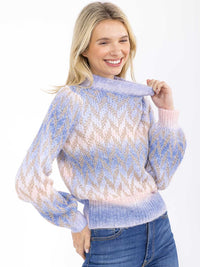 WOMEN'S LONG SLEEVE MOCK NECK KNIT SHIMMER PULLOVER SWEATER