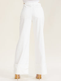 WOMEN'S BUTTON CLOSURE POCKETS RELAXED FIT DENIM PANTS