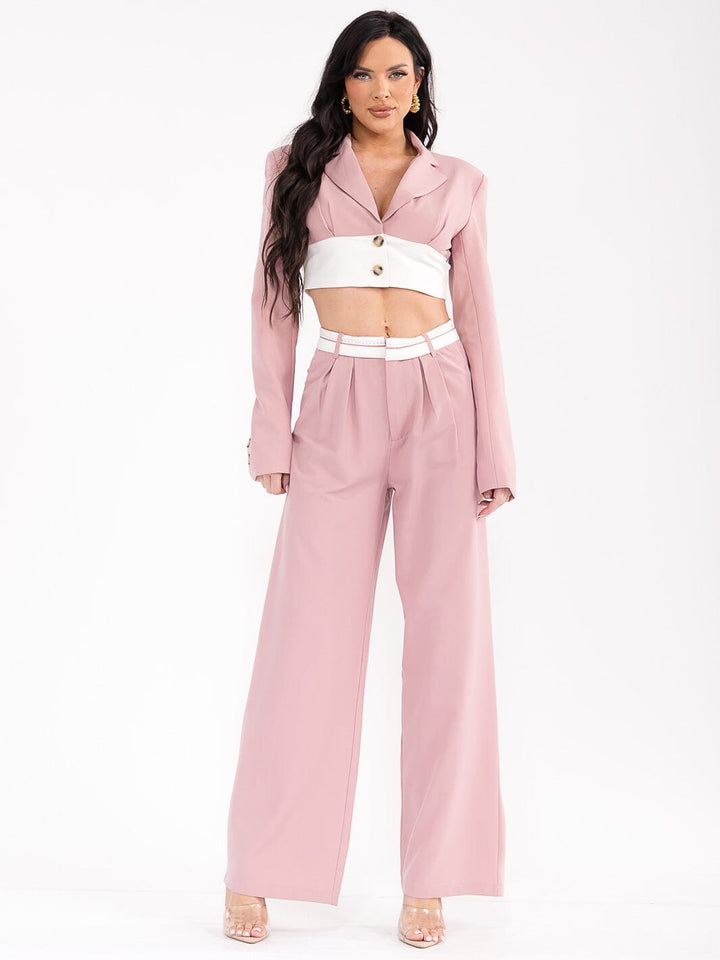 WOMEN'S LONG SLEEVE TOP & BUTTON CLOSURE PANTS COLORBLOCK 2PC. SET