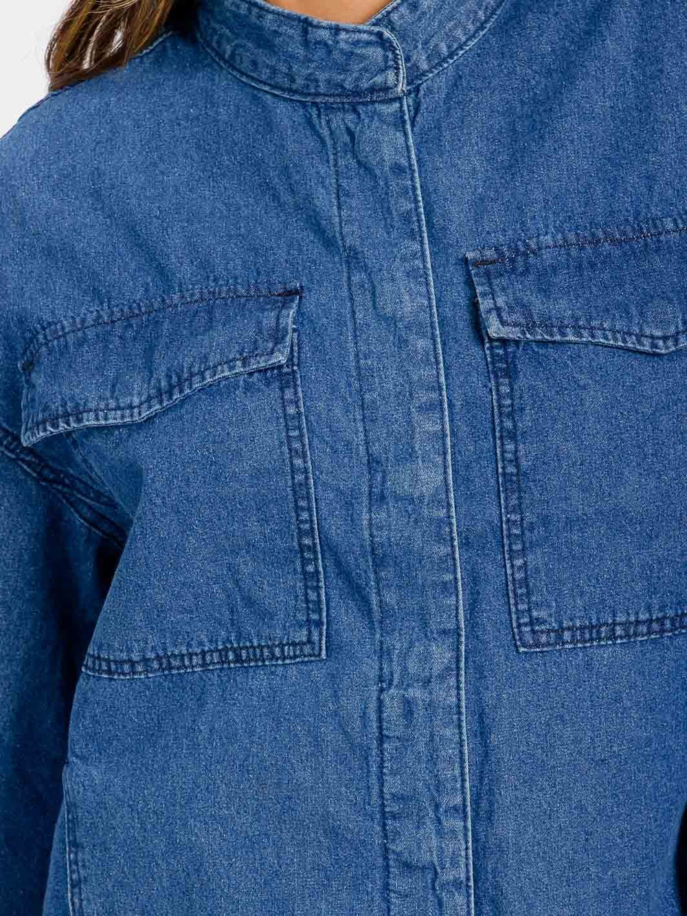WOMEN'S LONG SLEEVE BUTTON CLOSURE FRONT POCKET DENIM JACKET