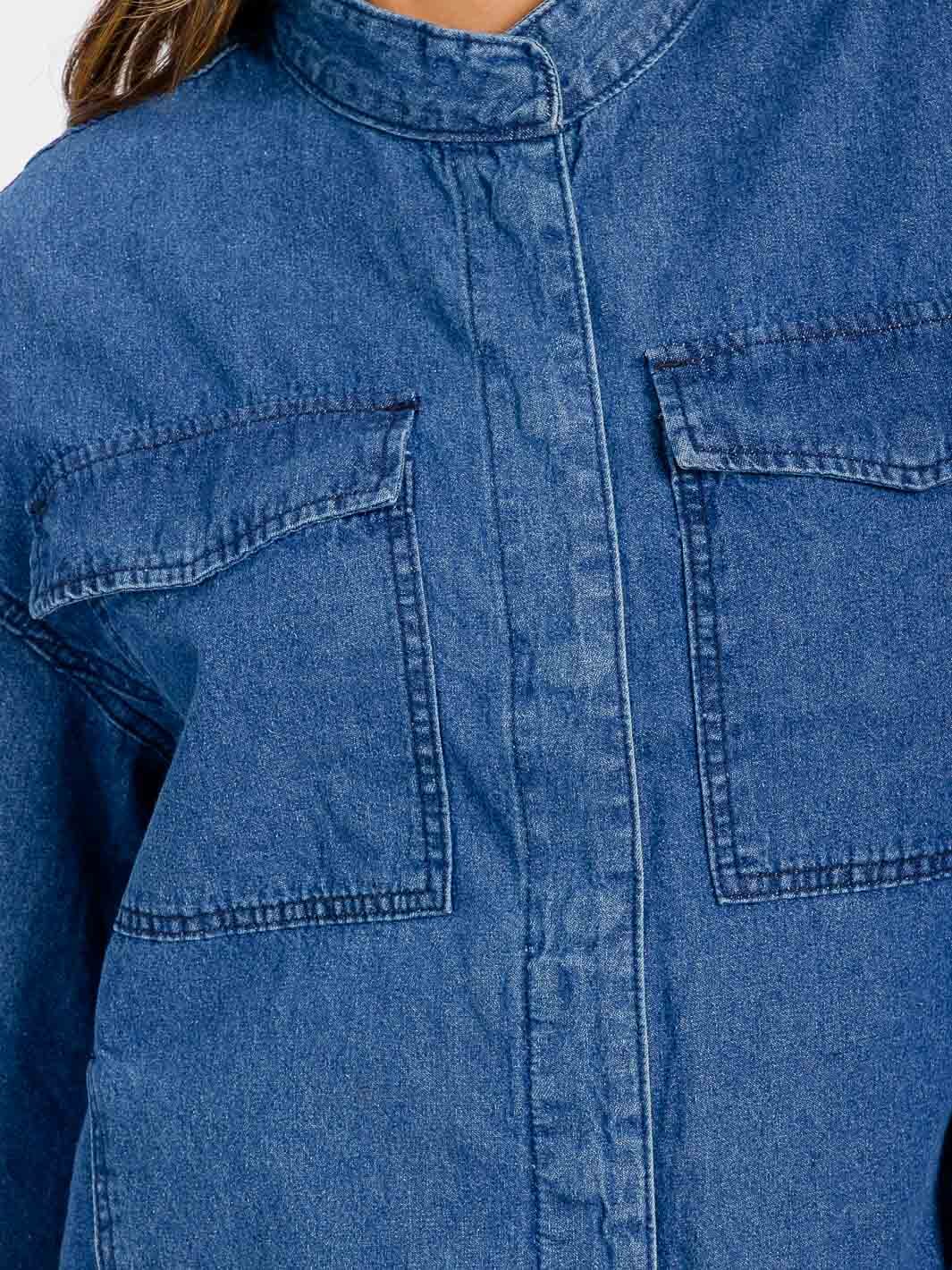 WOMEN'S LONG SLEEVE BUTTON CLOSURE FRONT POCKET DENIM JACKET