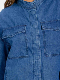 WOMEN'S LONG SLEEVE BUTTON CLOSURE FRONT POCKET DENIM JACKET