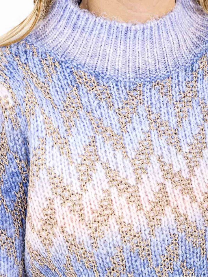 WOMEN'S LONG SLEEVE MOCK NECK KNIT SHIMMER PULLOVER SWEATER