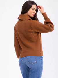 WOMEN'S LONG SLEEVE BUTTON UP KNIT PULLOVER SWEATER