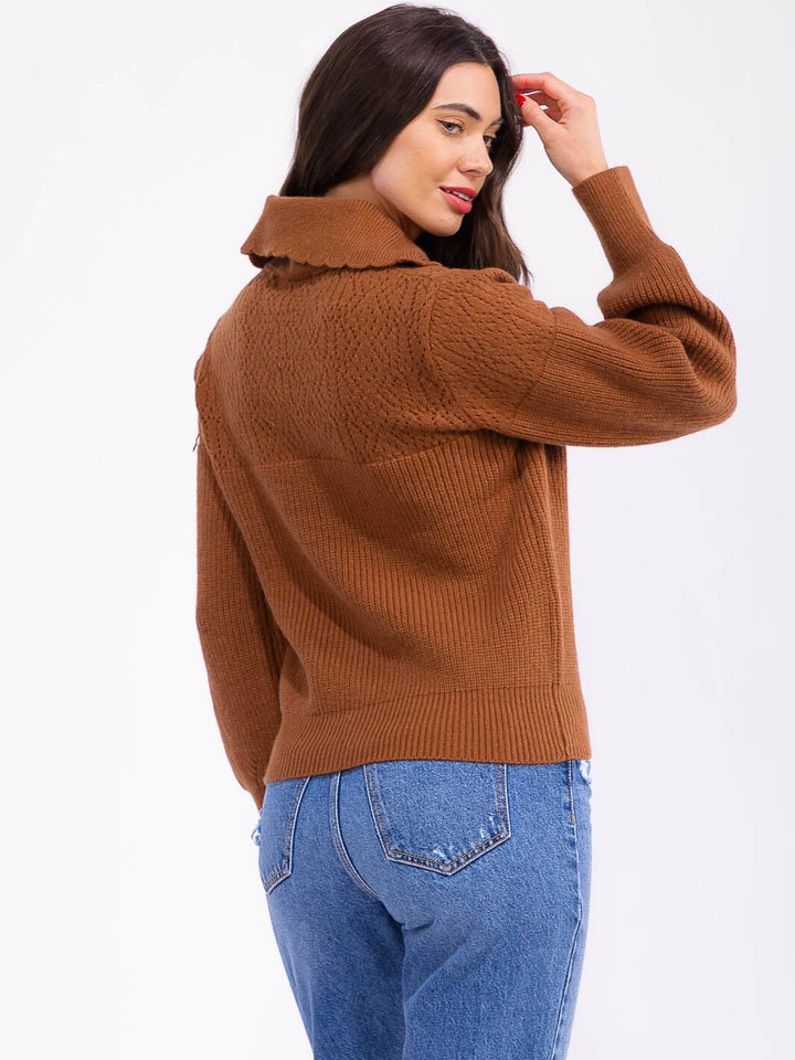 WOMEN'S LONG SLEEVE BUTTON UP KNIT PULLOVER SWEATER