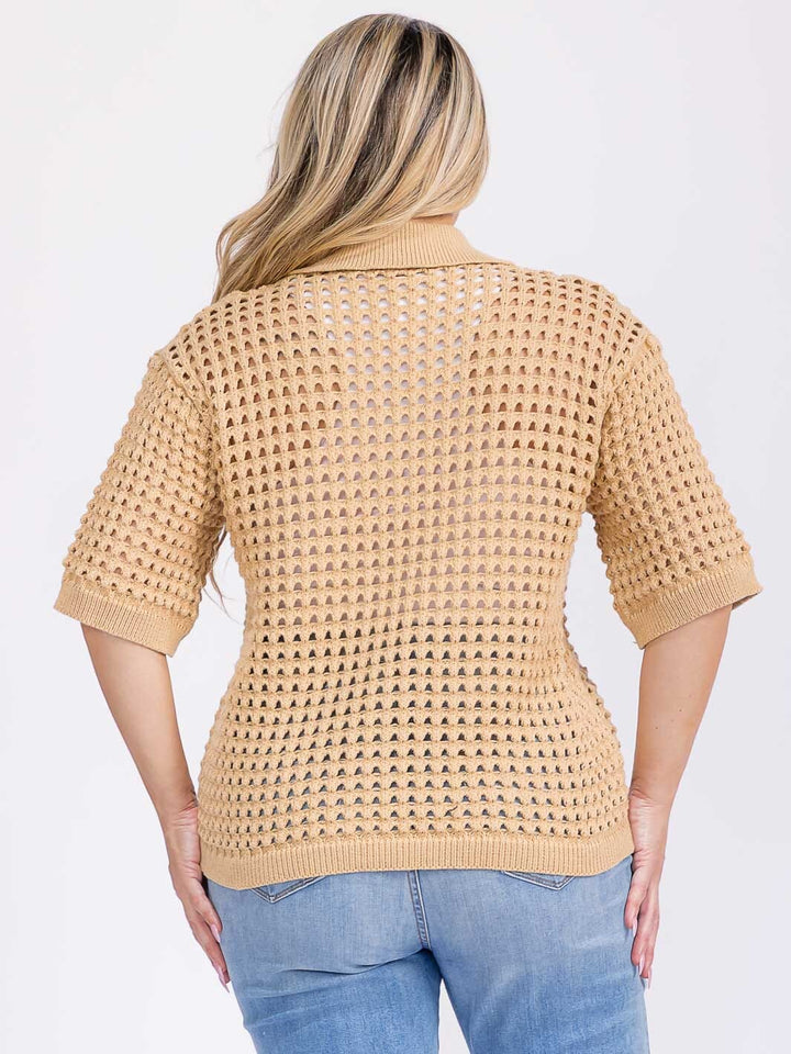 PLUS SIZE SHORT SLEEVE V-NECK KNIT BLOUSE