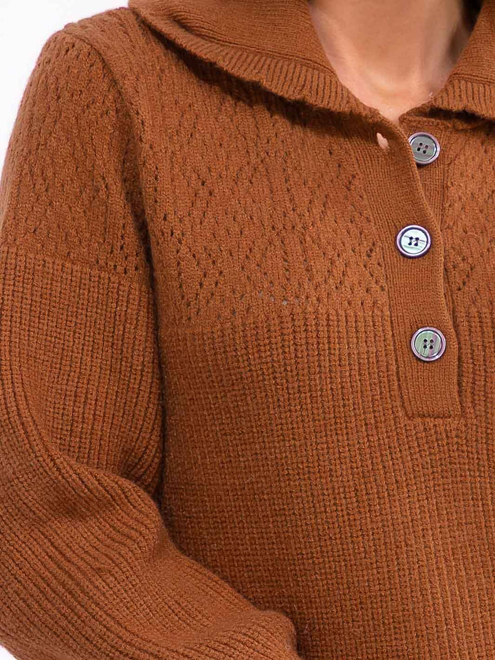 WOMEN'S LONG SLEEVE BUTTON UP KNIT PULLOVER SWEATER
