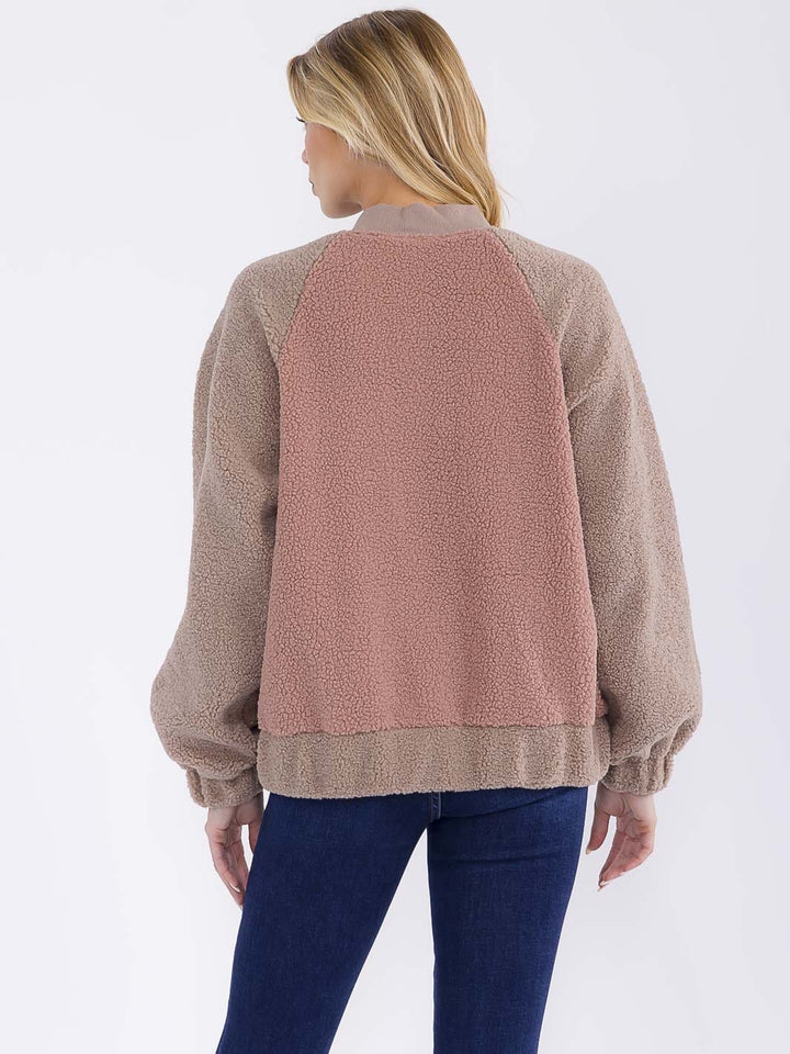 WOMEN'S LONG SLEEVE BUTTON CLOSURE FRONT POCKETS COLORBLOCK JACKET