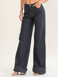 WOMEN'S BUTTON CLOSURE POCKETS RELAXED FIT DENIM PANTS