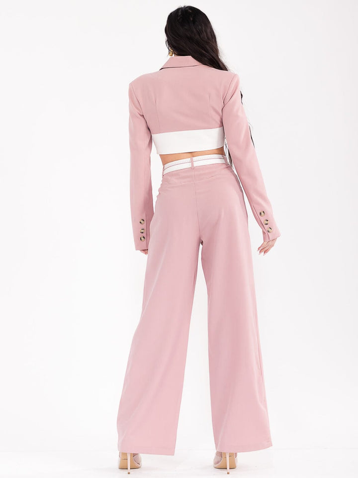 WOMEN'S LONG SLEEVE TOP & BUTTON CLOSURE PANTS COLORBLOCK 2PC. SET