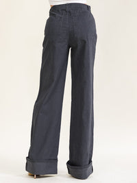 WOMEN'S BUTTON CLOSURE POCKETS RELAXED FIT DENIM PANTS