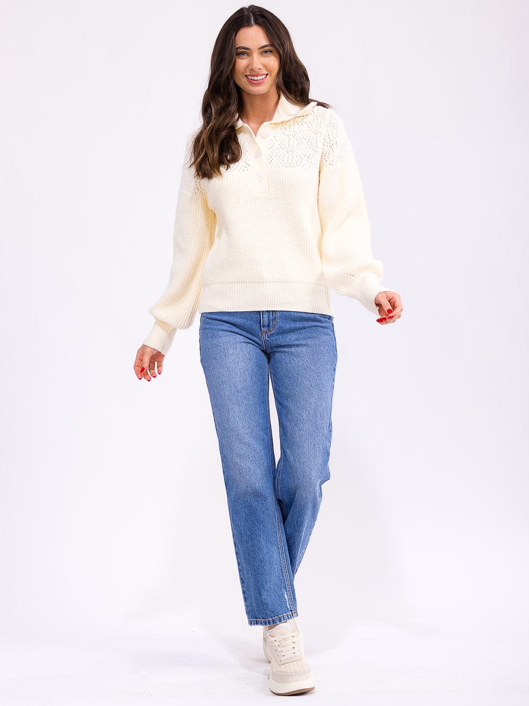 WOMEN'S LONG SLEEVE BUTTON UP KNIT PULLOVER SWEATER
