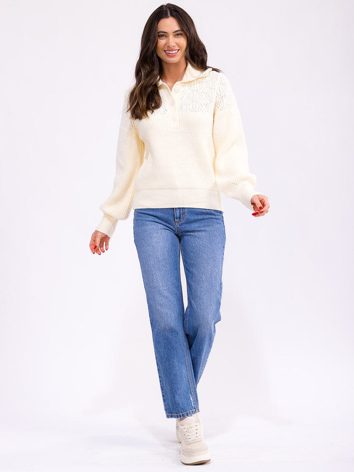 WOMEN'S LONG SLEEVE BUTTON UP KNIT PULLOVER SWEATER