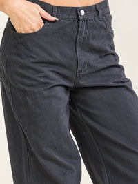 WOMEN'S BUTTON CLOSURE POCKETS RELAXED FIT DENIM PANTS
