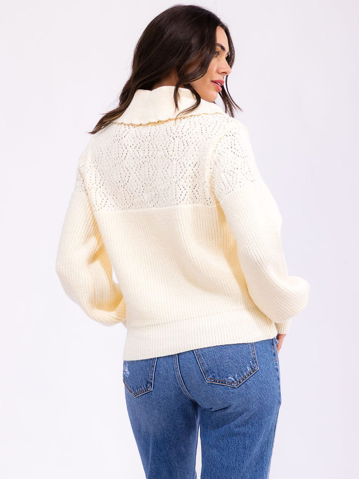 WOMEN'S LONG SLEEVE BUTTON UP KNIT PULLOVER SWEATER