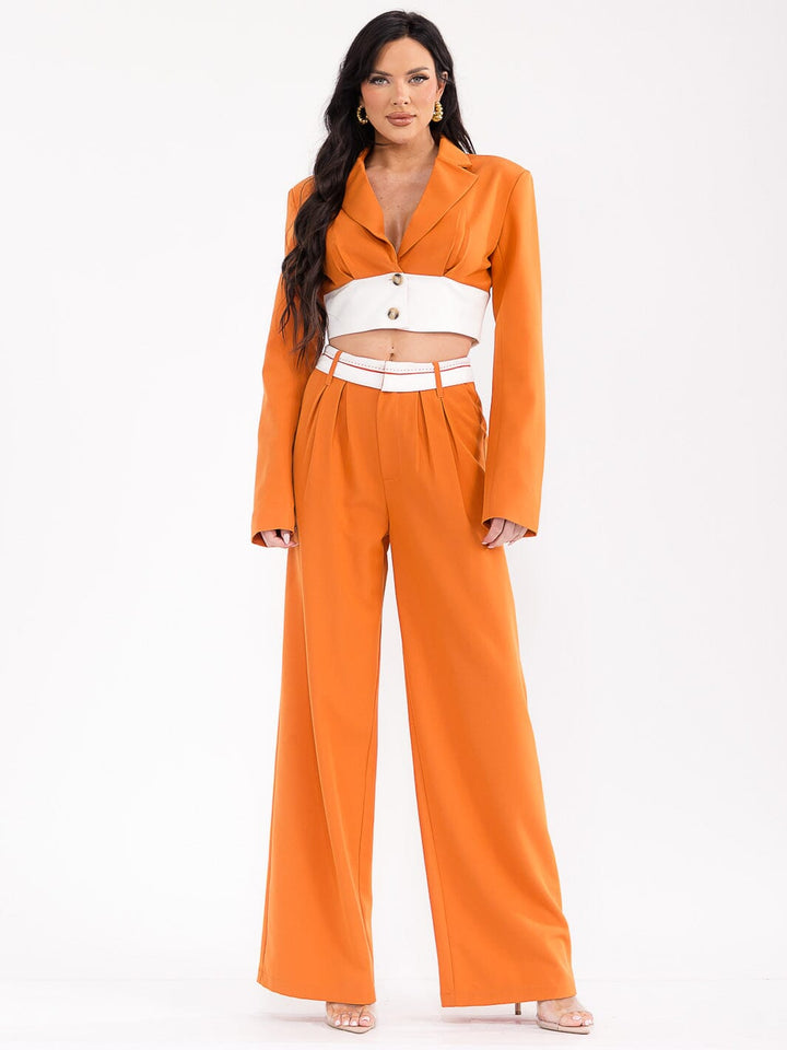 WOMEN'S LONG SLEEVE TOP & BUTTON CLOSURE PANTS COLORBLOCK 2PC. SET