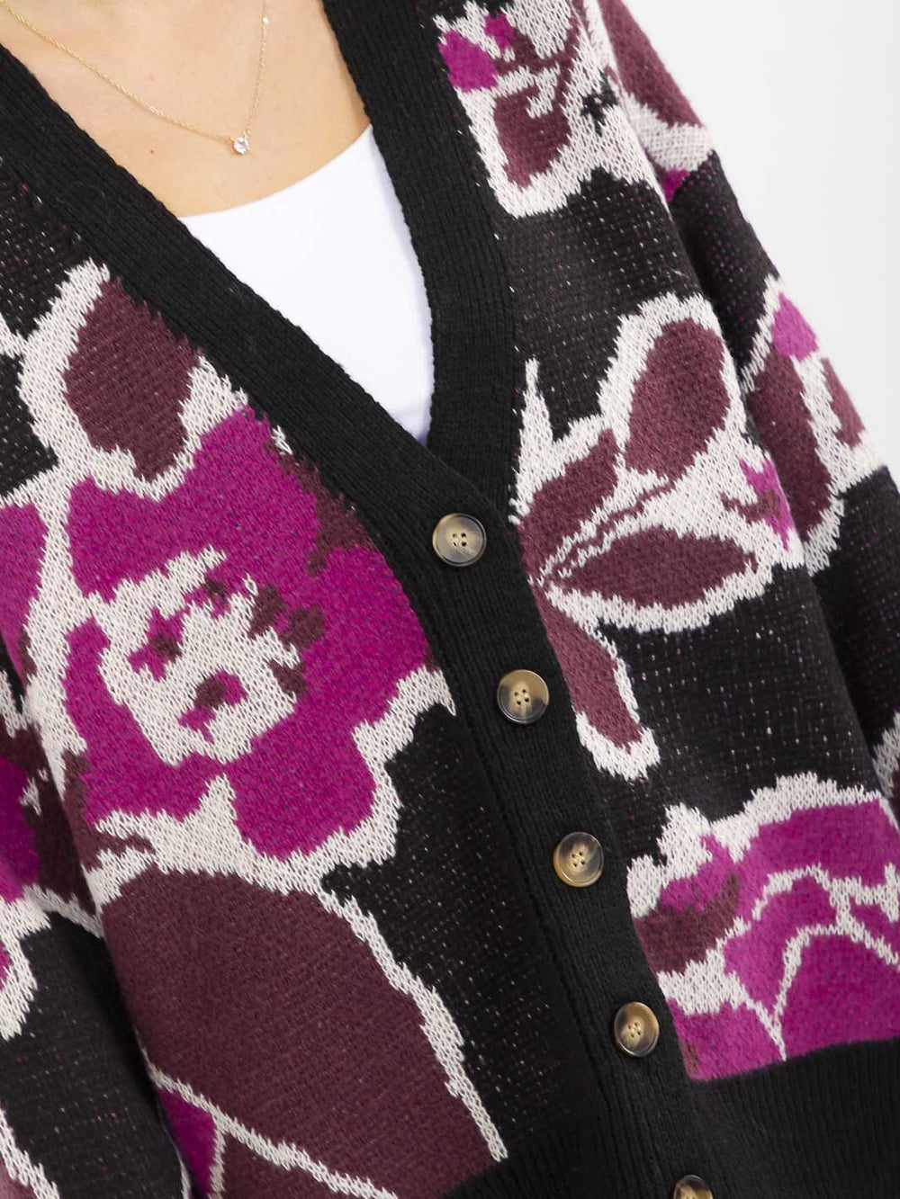 WOMEN'S LONG SLEEVE BUTTON CLOSURE MULTI PRINT CARDIGAN