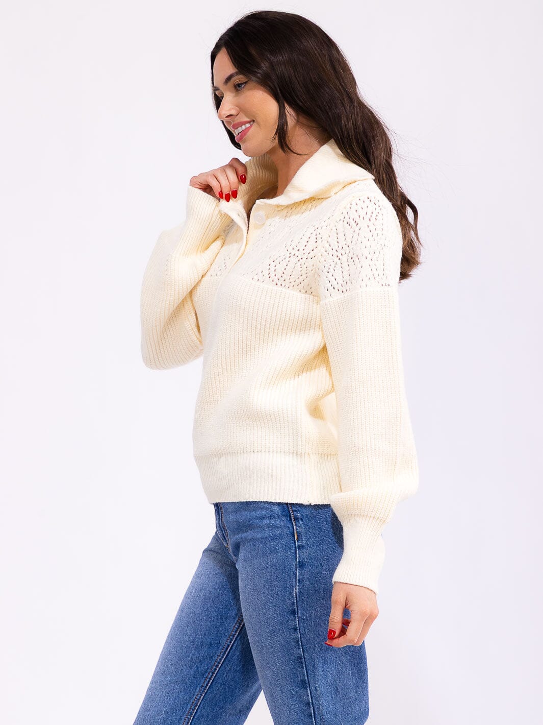WOMEN'S LONG SLEEVE BUTTON UP KNIT PULLOVER SWEATER