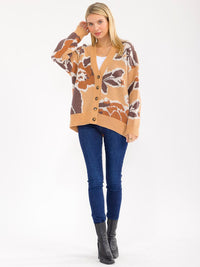 WOMEN'S LONG SLEEVE BUTTON CLOSURE MULTI PRINT CARDIGAN