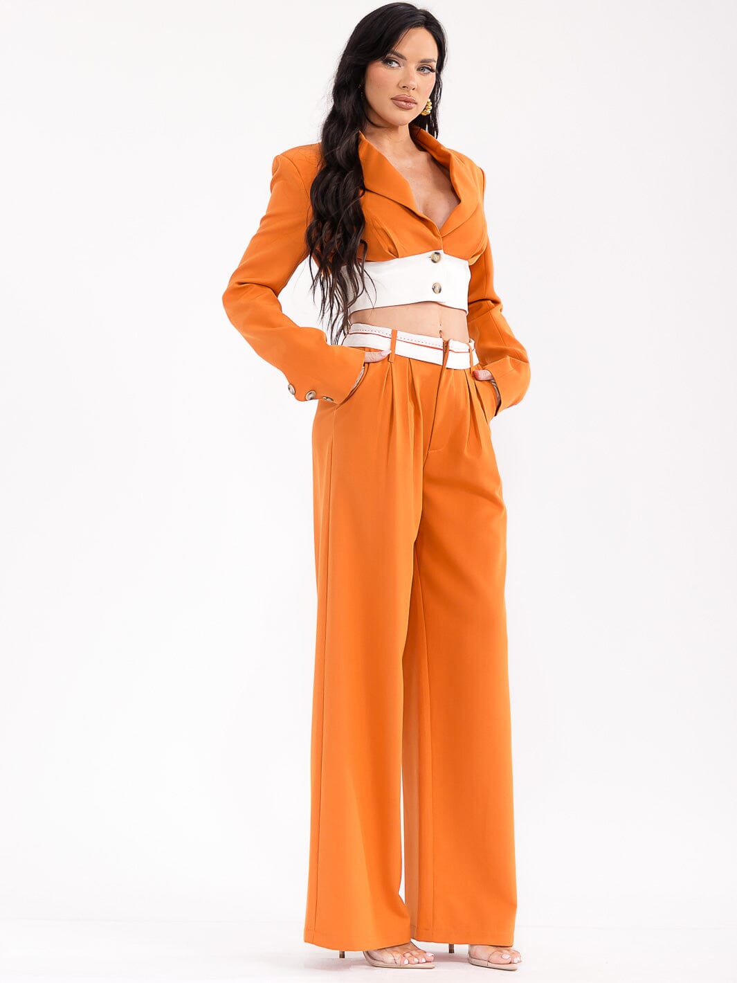 WOMEN'S LONG SLEEVE TOP & BUTTON CLOSURE PANTS COLORBLOCK 2PC. SET