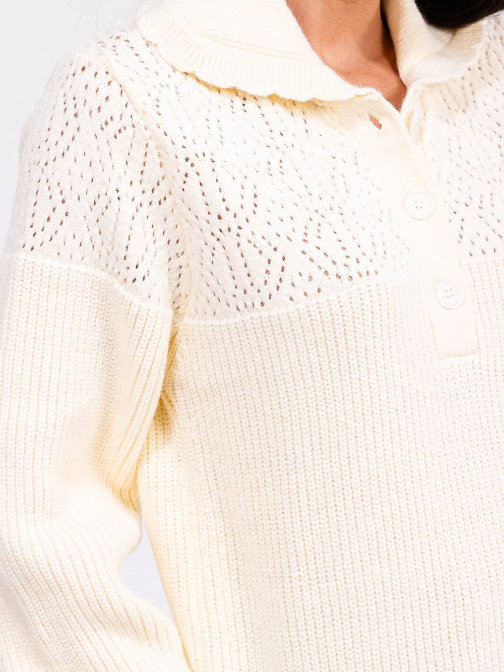 WOMEN'S LONG SLEEVE BUTTON UP KNIT PULLOVER SWEATER