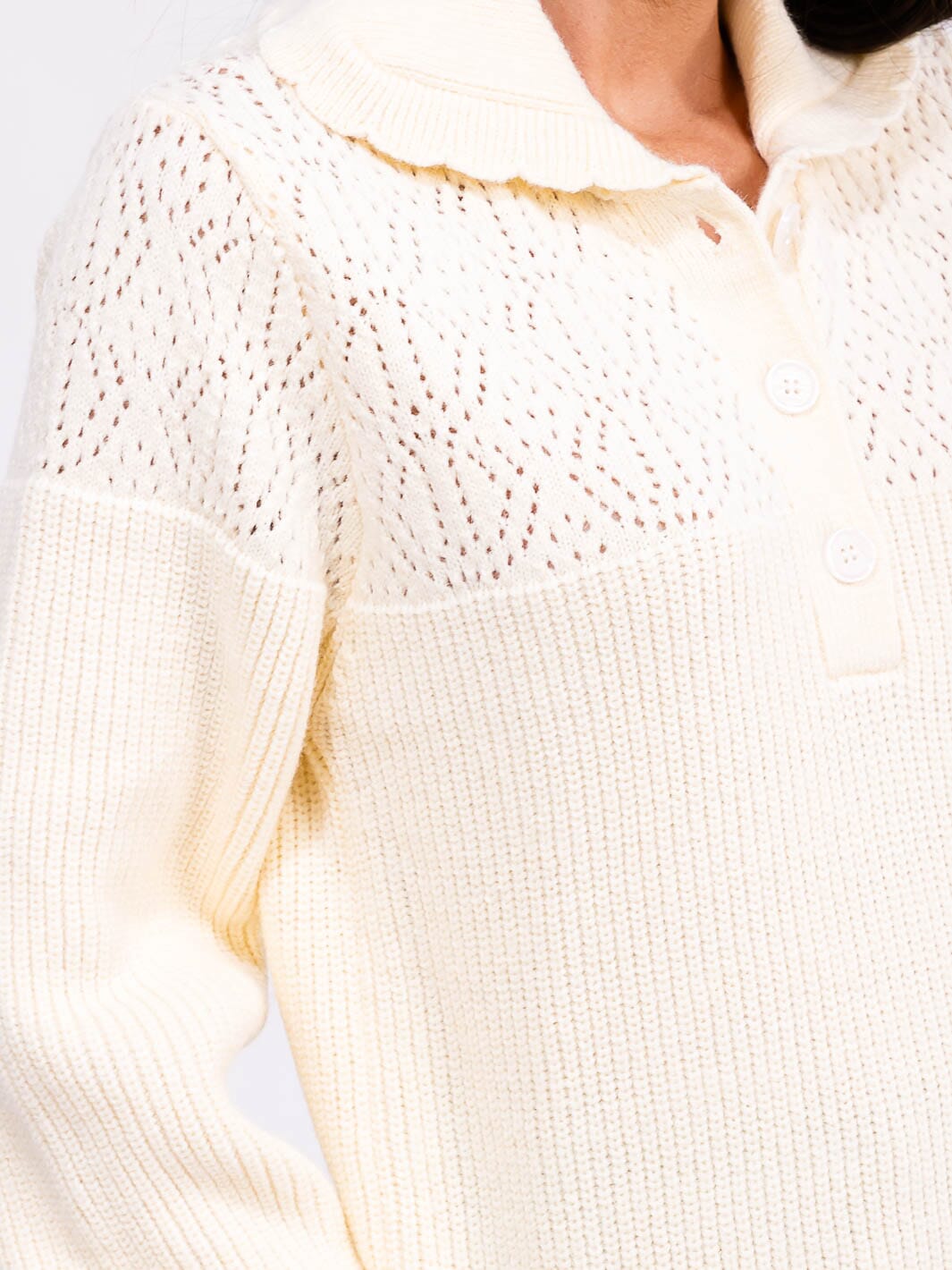 WOMEN'S LONG SLEEVE BUTTON UP KNIT PULLOVER SWEATER
