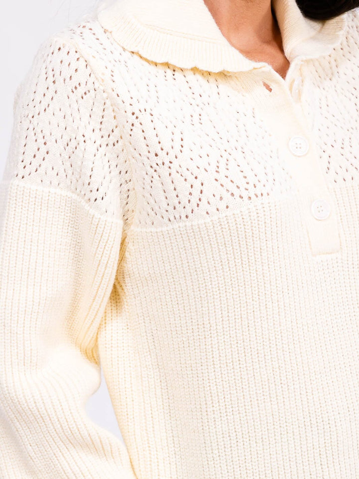 WOMEN'S LONG SLEEVE BUTTON UP KNIT PULLOVER SWEATER