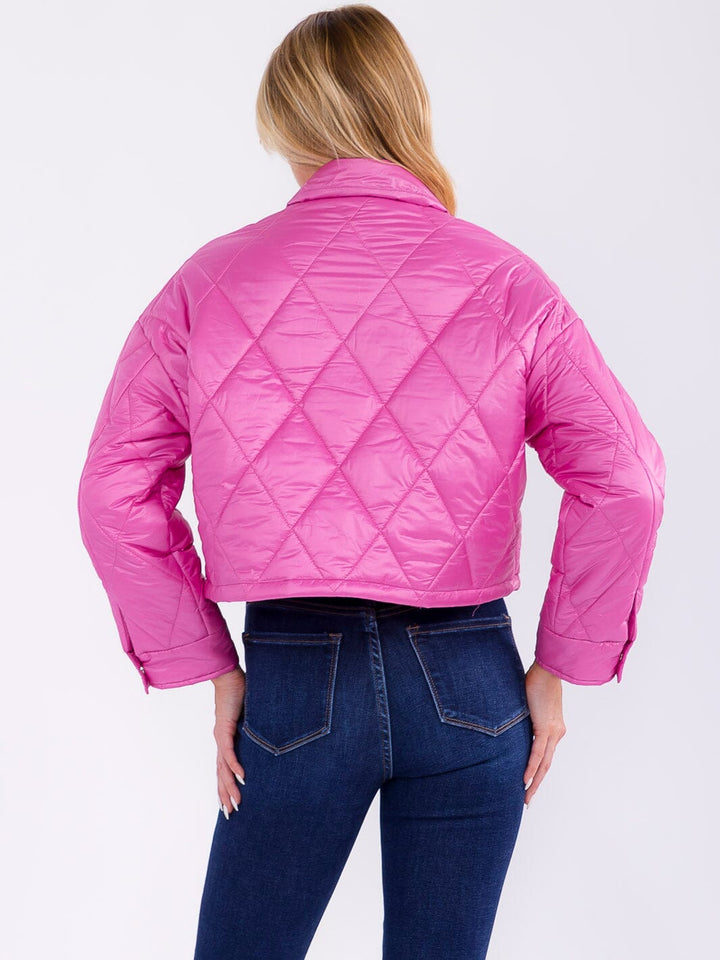 WOMEN'S LONG SLEEVE BUTTON CLOSURE FRONT POCKETS PUFFER JACKET