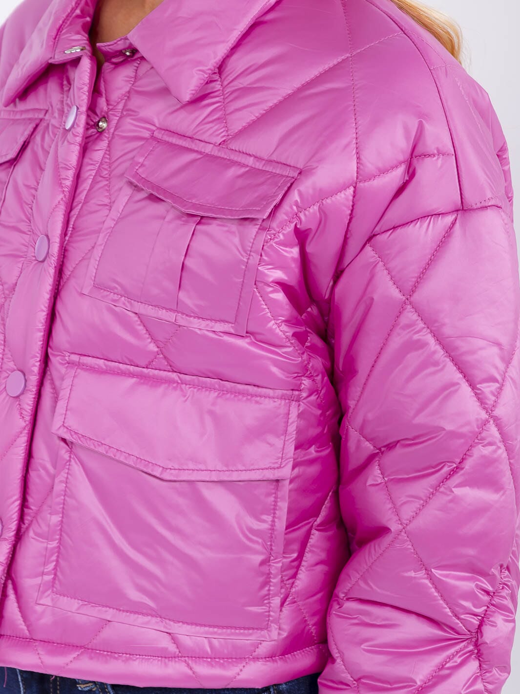 WOMEN'S LONG SLEEVE BUTTON CLOSURE FRONT POCKETS PUFFER JACKET