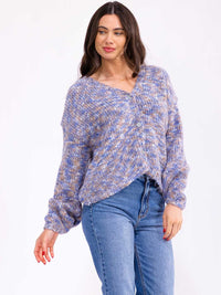 WOMEN'S LONG SLEEVE BUTTON UP V-NECK MULTI SWEATER