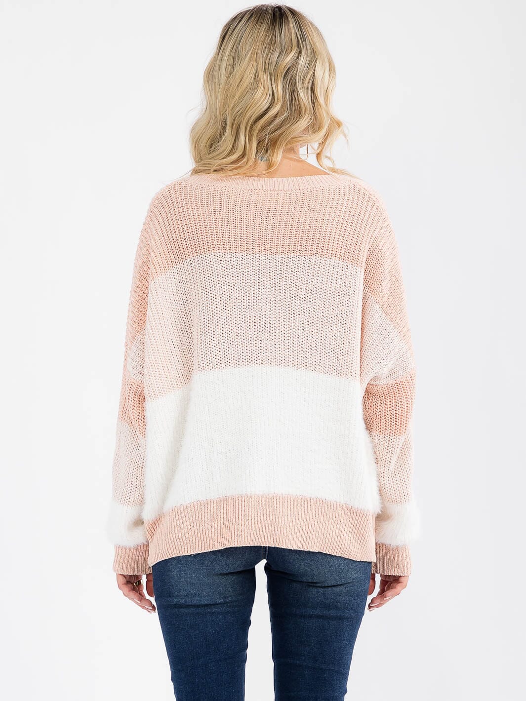 WOMEN'S LONG DETAILED SLEEVE COLORBLOCK KNIT PULLOVER SWEATER