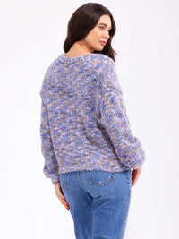 WOMEN'S LONG SLEEVE BUTTON UP V-NECK MULTI SWEATER