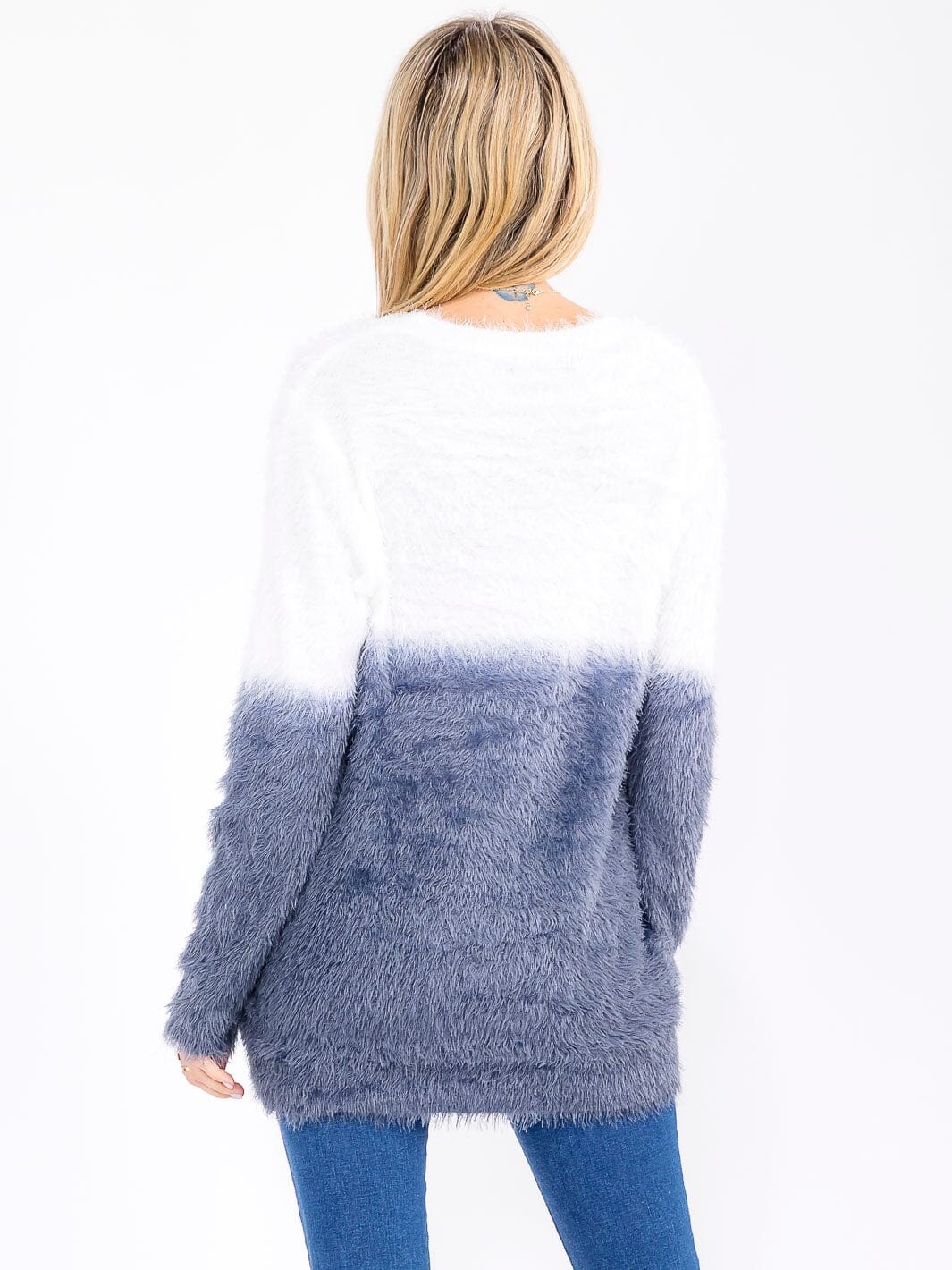 WOMEN'S LONG SLEEVE COLORBLOCK PULLOVER FUZZY SWEATER