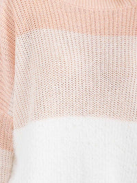 WOMEN'S LONG DETAILED SLEEVE COLORBLOCK KNIT PULLOVER SWEATER