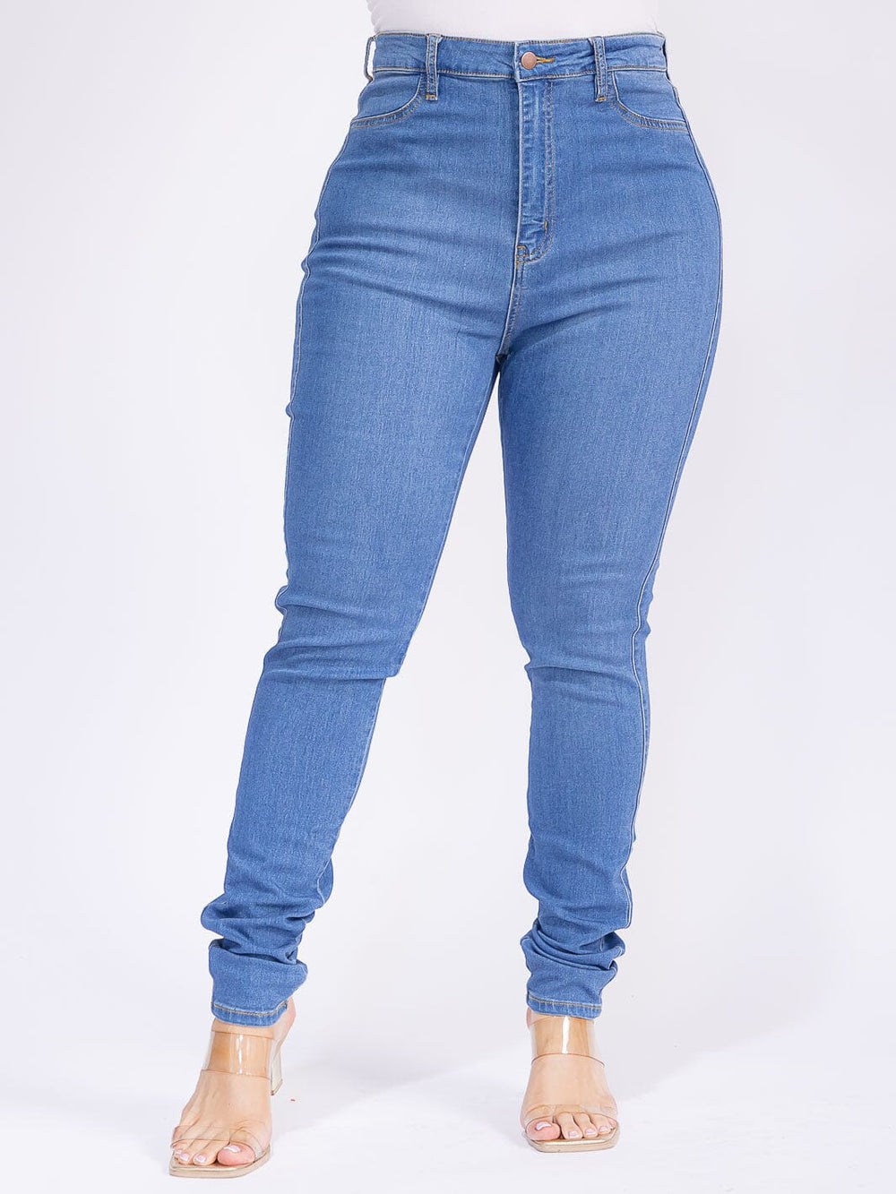 PUS SIZE BUTON CLOSURE FRONT POCKETS SKINNY LEG DENIM PANTS