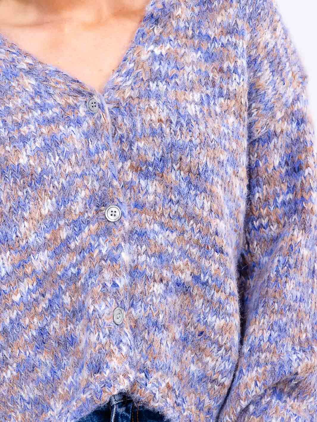 WOMEN'S LONG SLEEVE BUTTON UP V-NECK MULTI SWEATER